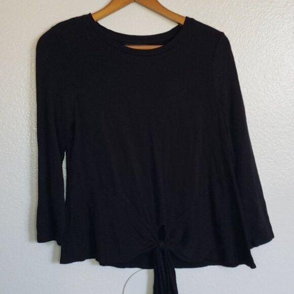 Vera Wang Black Bottom Wrap Long Sleeve Shirt XS - Picture 2 of 9